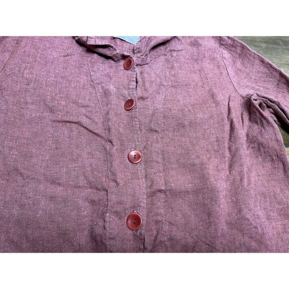 Flax 100% Linen Oversized Lagenlook Button Down Blouse Pockets Size Large Red - Picture 7 of 14